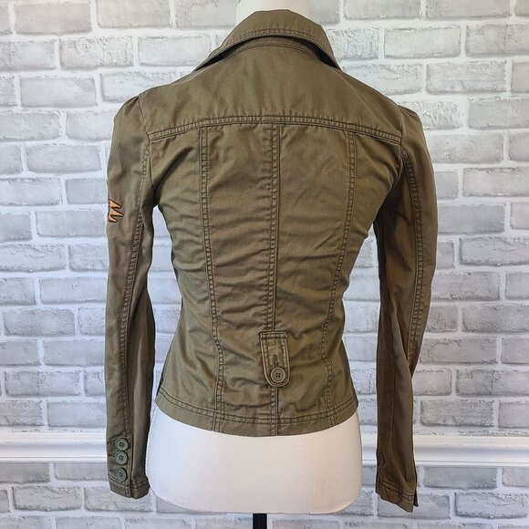 SO Button Down Fitted Jacket Long Sleeve Brown Embroidered Retro Womens Small - Picture 3 of 8